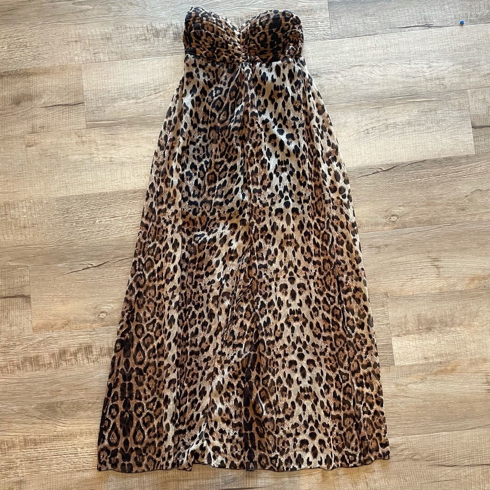 NWT leopard long maxi dress strapless and strap optional size Small printed new